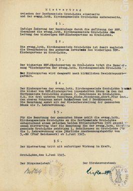 Historischer Mietvertrag des Ev. – luth. Kindergartens St. Andreas Groß Lobke vom 1. Juni 1945